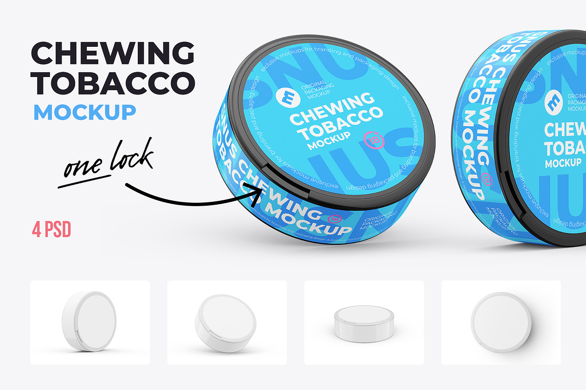Snus Chewing Tobacco one lock 4 PSD, a Packaging Mockup by easymock 2 (Photo 1 of 15)