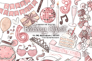 Happy Birthday Party Clipart PNG, a Decorative Illustration by Lenninator Digital