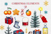 Christmas Magic Watercolor Clipart, a Seasonal Illustration by DiashaArt (Thumbnail 5 of 18)