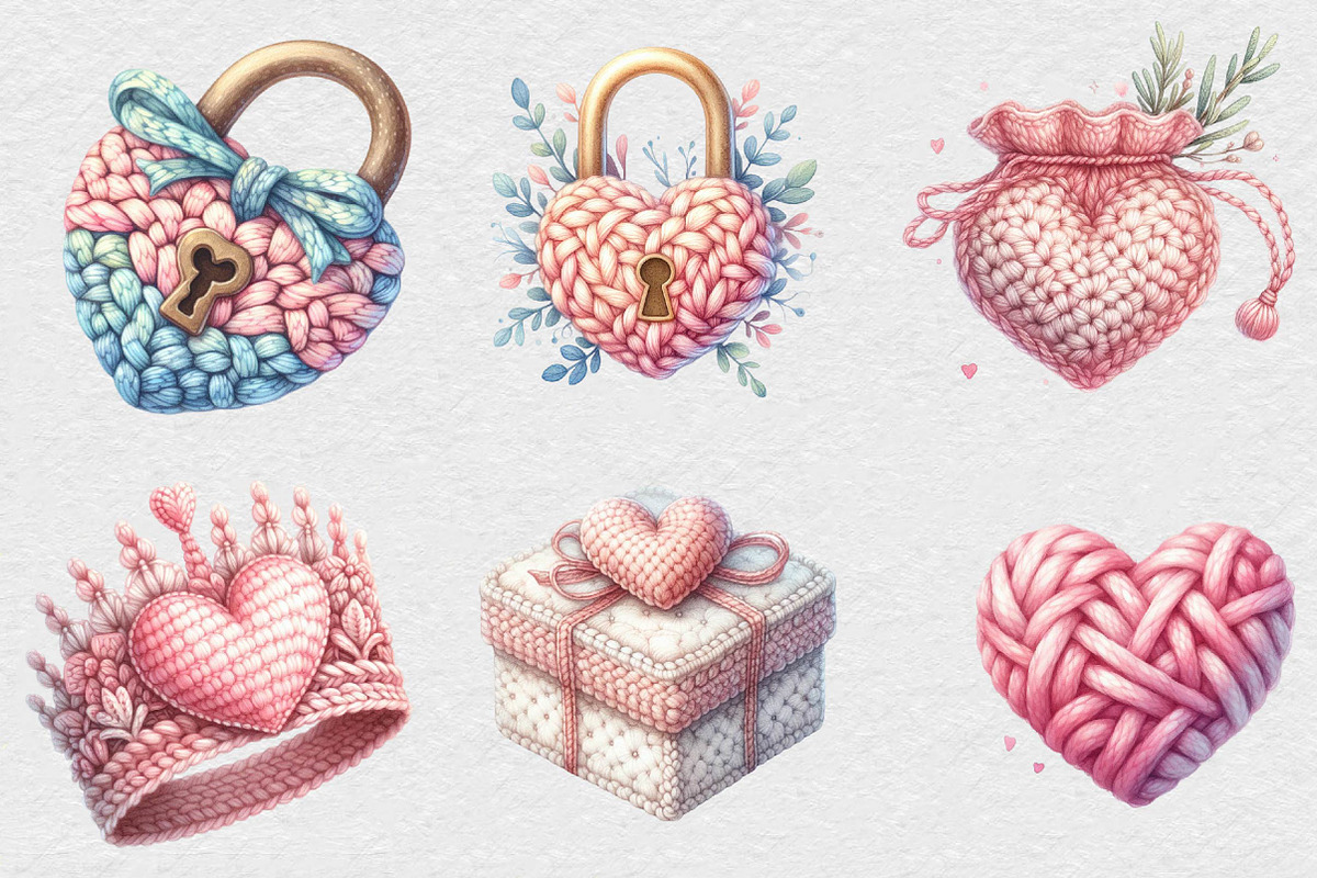 Valentine Faux Yarn Crochet Clipart, an Illustration by DreamCafeArt (Photo 4 of 7)