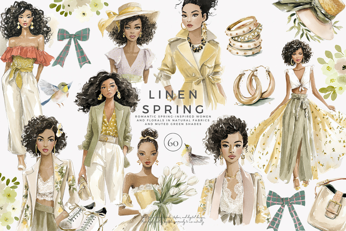 Spring romantic watercolor clipart, a Decorative Illustration by Patishop Art (Photo 1 of 9)