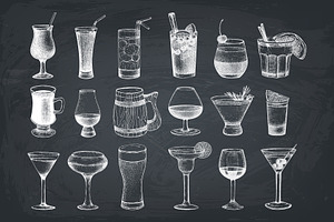 Vintage Bar Menu. Drinks Sketches