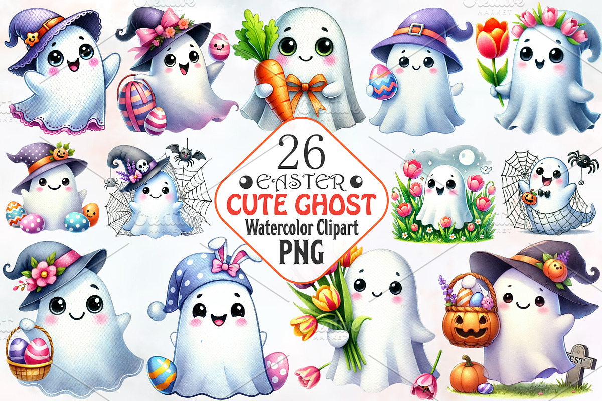 happy spooky Easter cute ghost Png, an Illustration by RobertsArt (Photo 1 of 7)