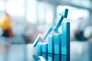 Growing upward arrow in vibrant blue representing business success and progress, a Business Photo by AlyaAnd