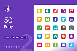 50 Baby Filled Round Corner Icons, an Icon by IconBunny