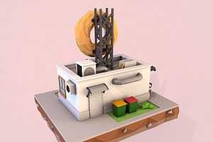 Cartoon Donut Cafe Low Poly 3D Model