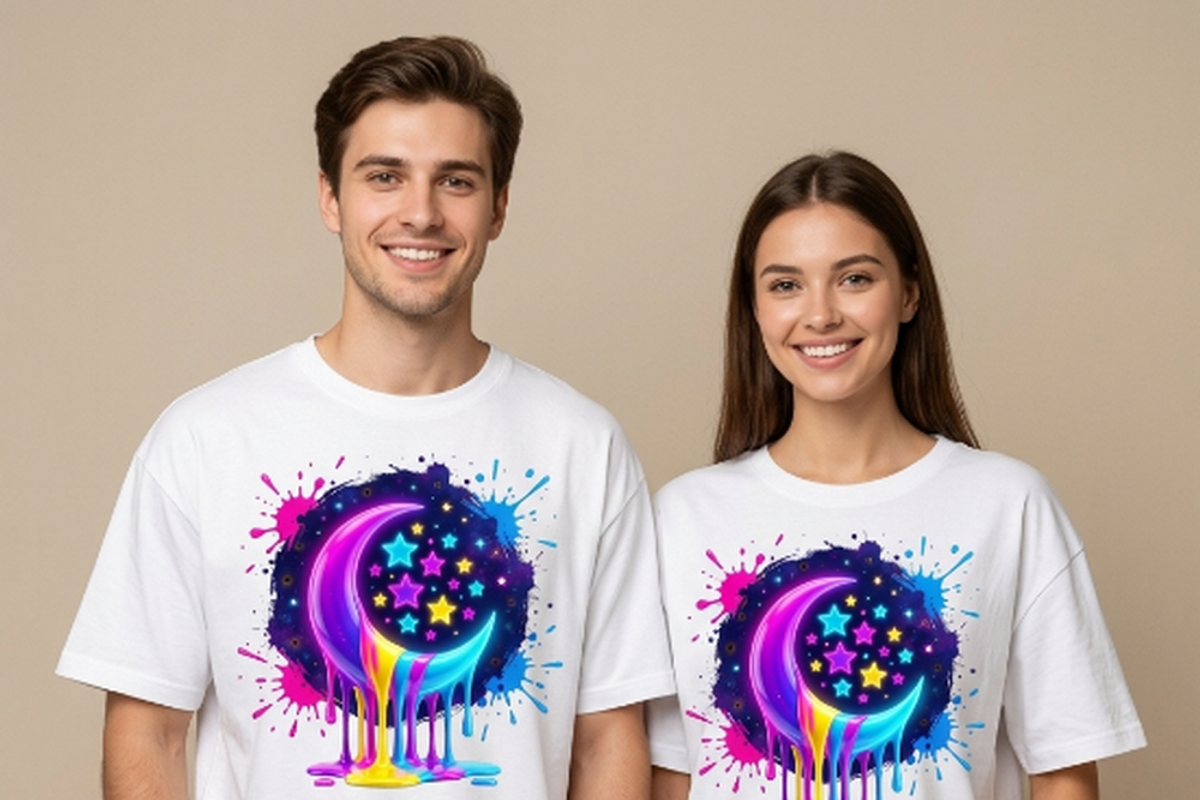 Neon Crescent Moon Stars Art, a Shirt Mockup by Vector Stall (Photo 4 of 14)