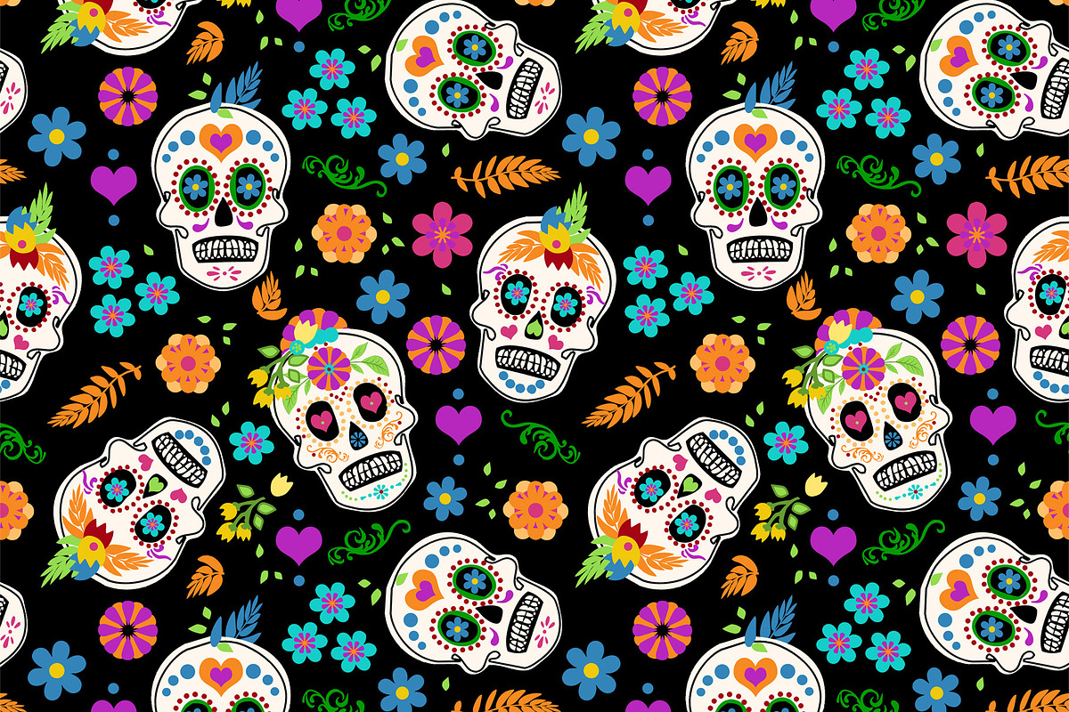 Day of the Dead Sugar Skull Seamless, a Pattern Graphic by Sharon Schwalbe (Photo 2 of 2)