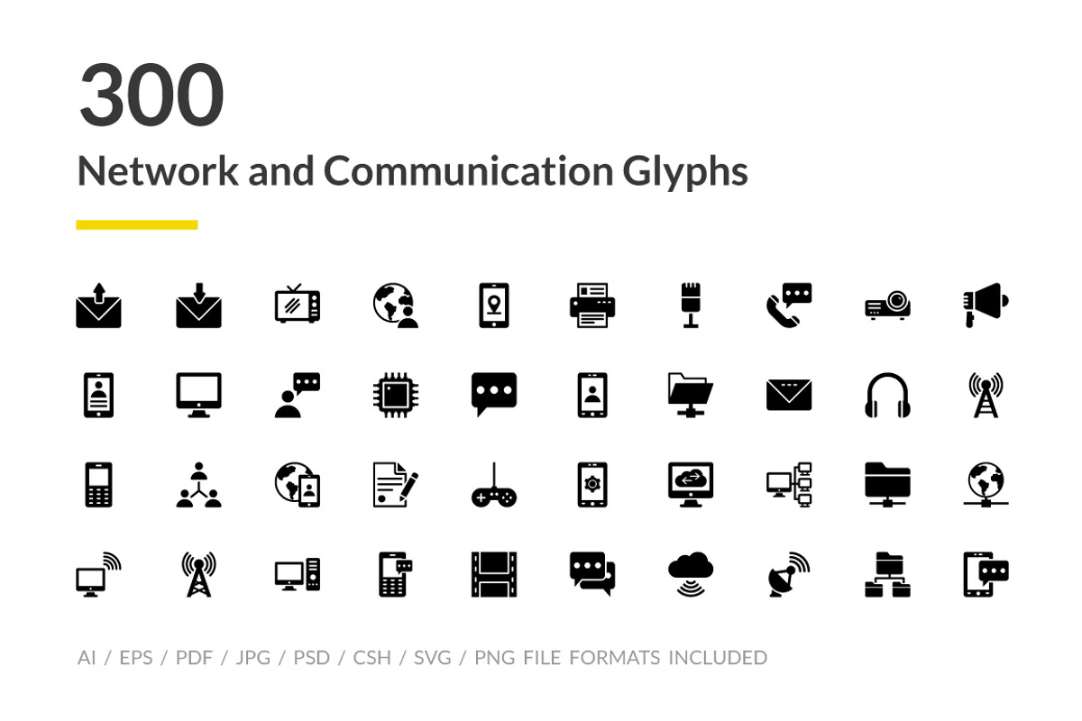 300 Network and Communications Icons, a Solid Icon by Creative Stall (Photo 1 of 5)