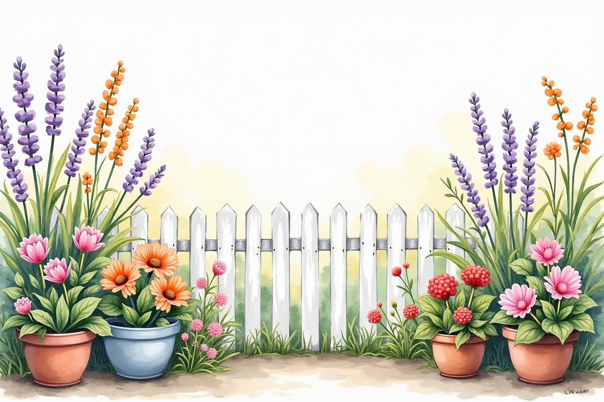 Spring Potted Flowers Fence Clipart, an Illustration by hafijul (Photo 13 of 13)
