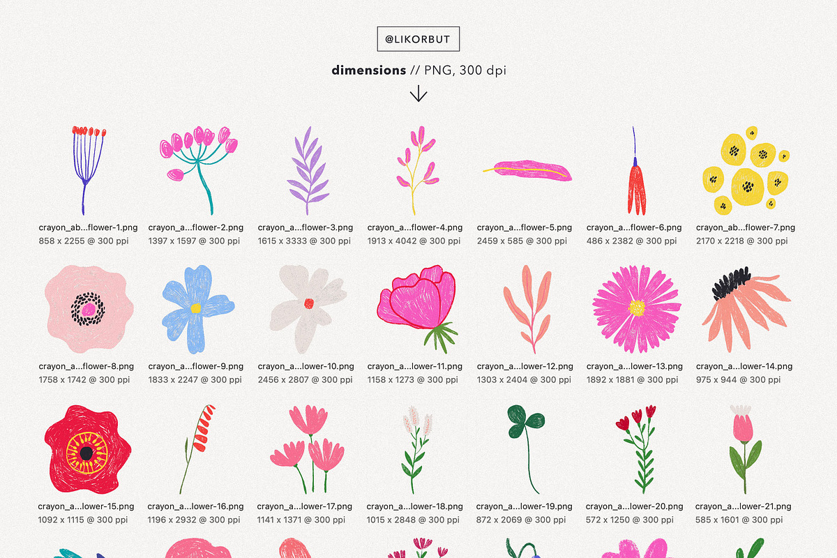 Crayon Abstract Modern Flowers, an Object Illustration by likorbut (Photo 4 of 7)
