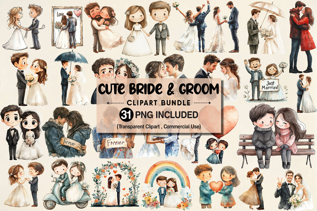 Watercolor Bride and Groom PNG, an Illustration by Pixels.Craft (Photo 1 of 7)