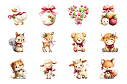 Romantic Bow Christmas Animals Art, a Seasonal Illustration by Coco Bloom (Thumbnail 2 of 4)