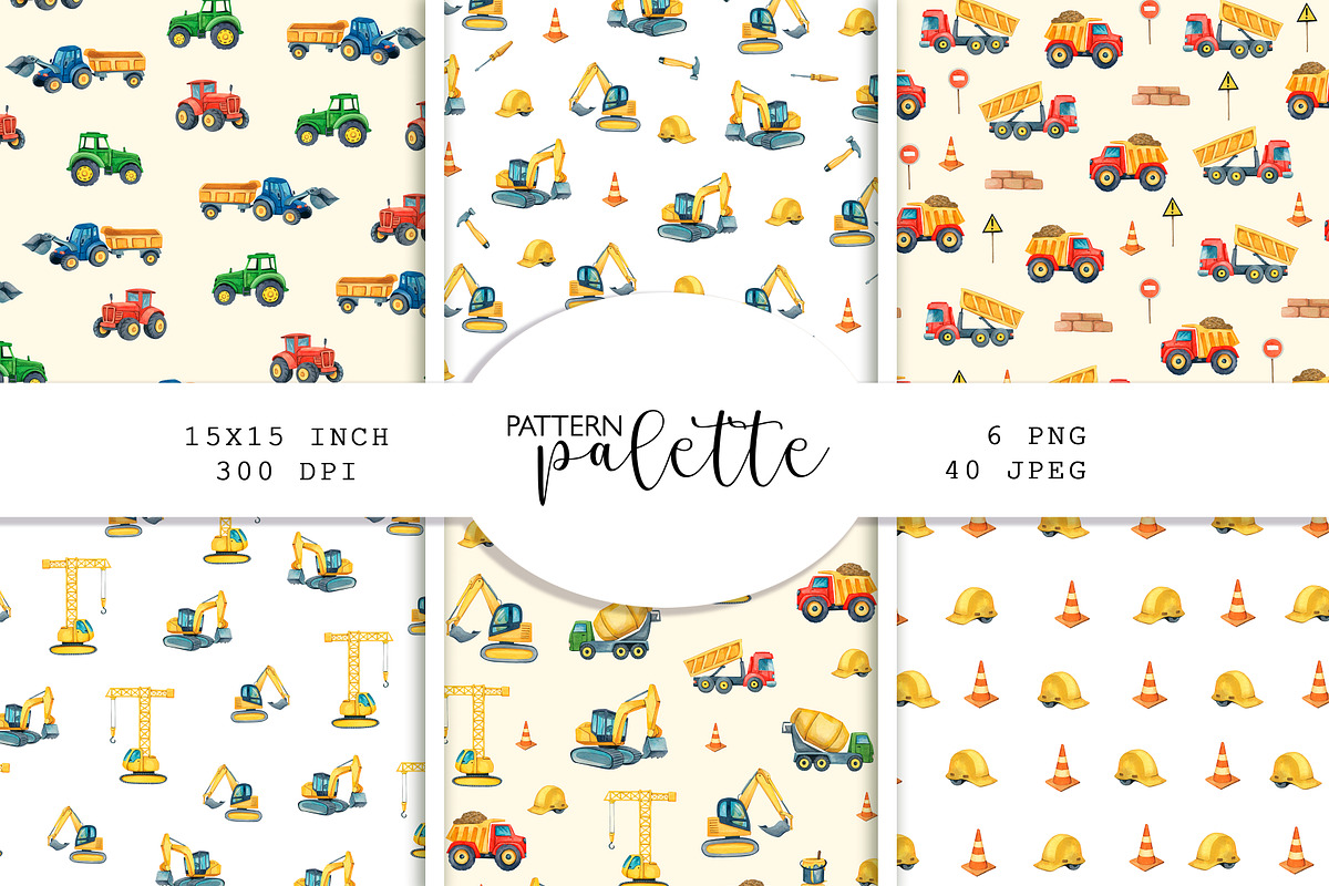Watercolor Construction Patterns, a Pattern Graphic by PatternPalette (Photo 1 of 9)