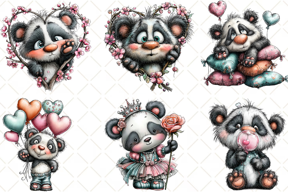 Whimsical Valentine Panda Clipart, an Animal Illustration by Black Bird Studio (Photo 3 of 6)