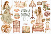 Vintage Cottage Life PNG Clipart, a Decorative Illustration by Whimsy Brush Studio (Thumbnail 1 of 8)