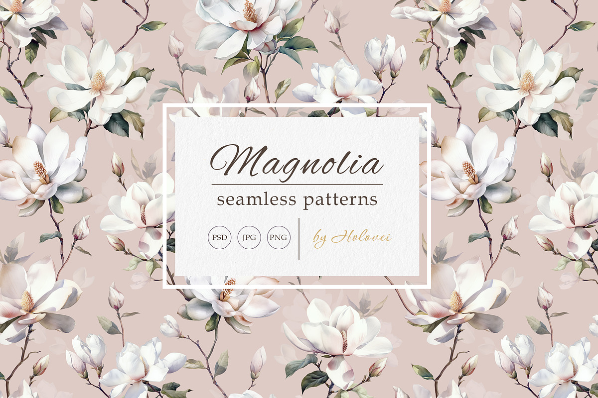 Watercolor Magnolia Patterns, a Pattern Graphic by Holovei (Photo 10 of 10)