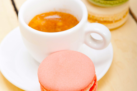 colorful macaroons with espresso coffee, a Background Photo by keko64