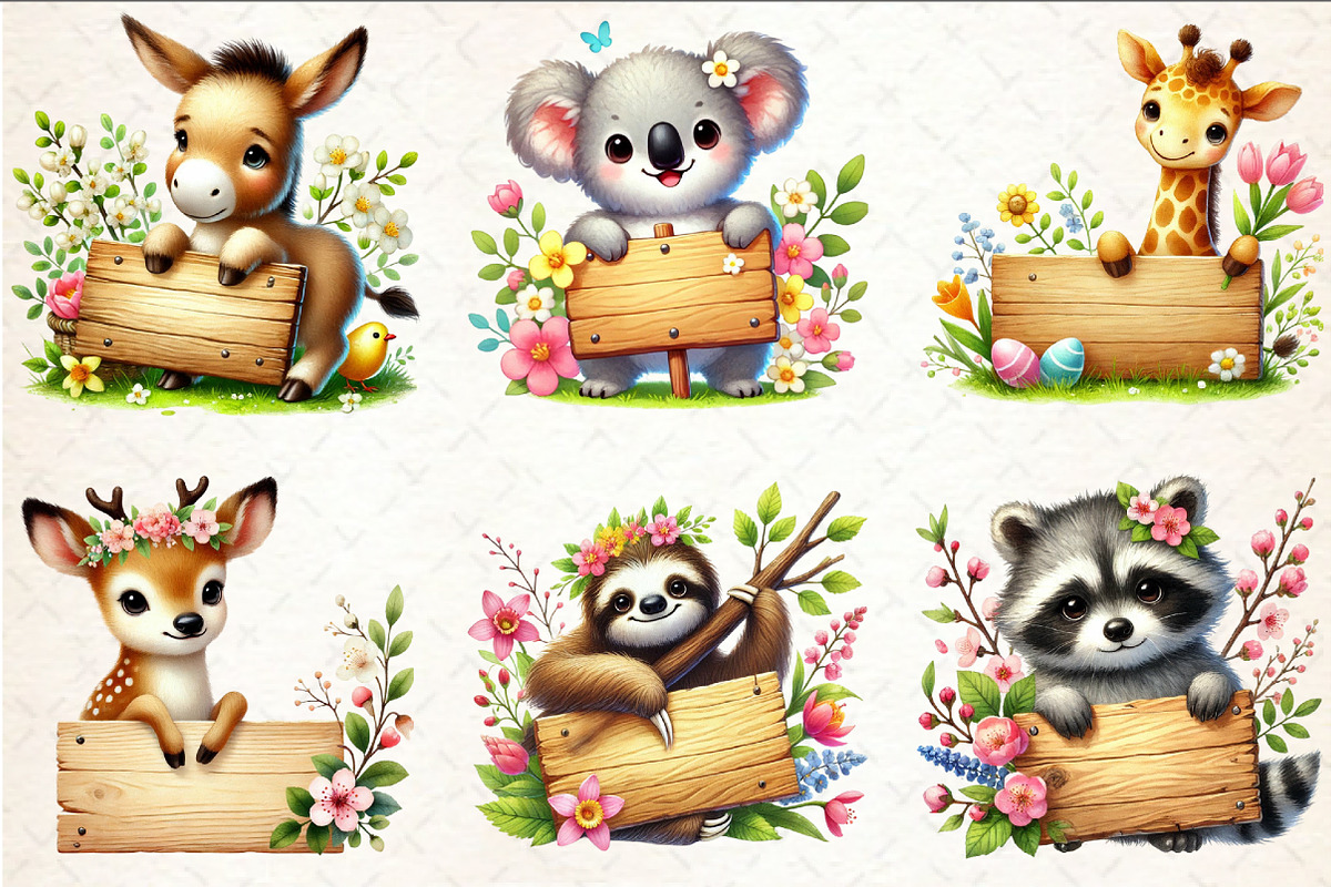 Animals with Wooden Signs Clipart, a Seasonal Illustration by Rose Art (Photo 3 of 4)