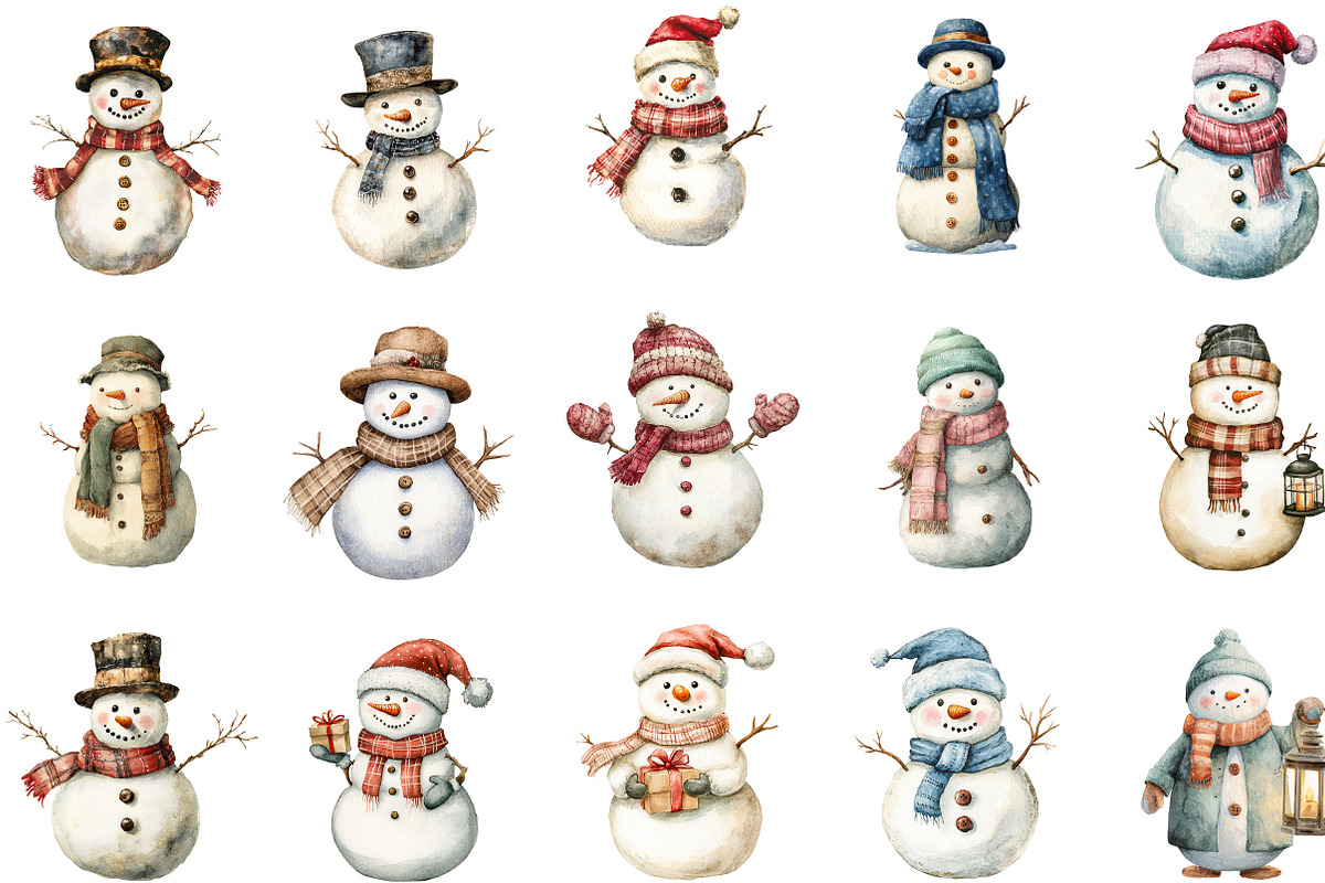 Old Vintage Christmas Snowman Bundle, an Illustration by Designking (Photo 3 of 5)