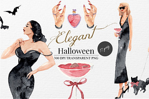 Elegant Halloween Watercolor Clipart