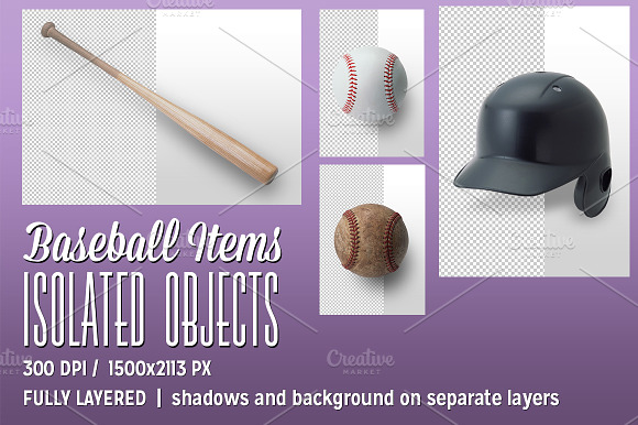4 Baseball Items Isolated preview 6
