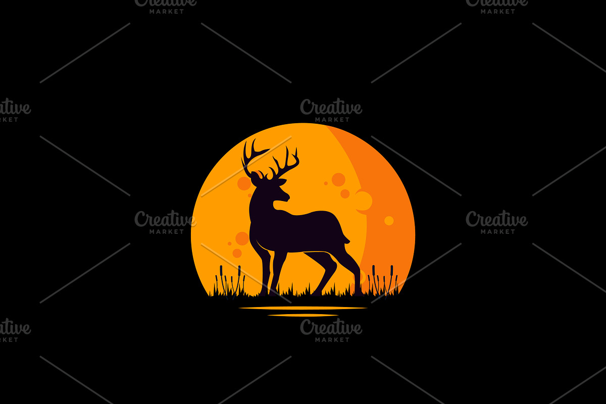 Deer on the Moon Silhouette Logo, a Branding & Logo Template by AlvinStd