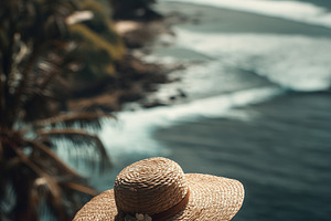 Woman in a straw hat gazes peacefull, a Nature Photo by MistyDay