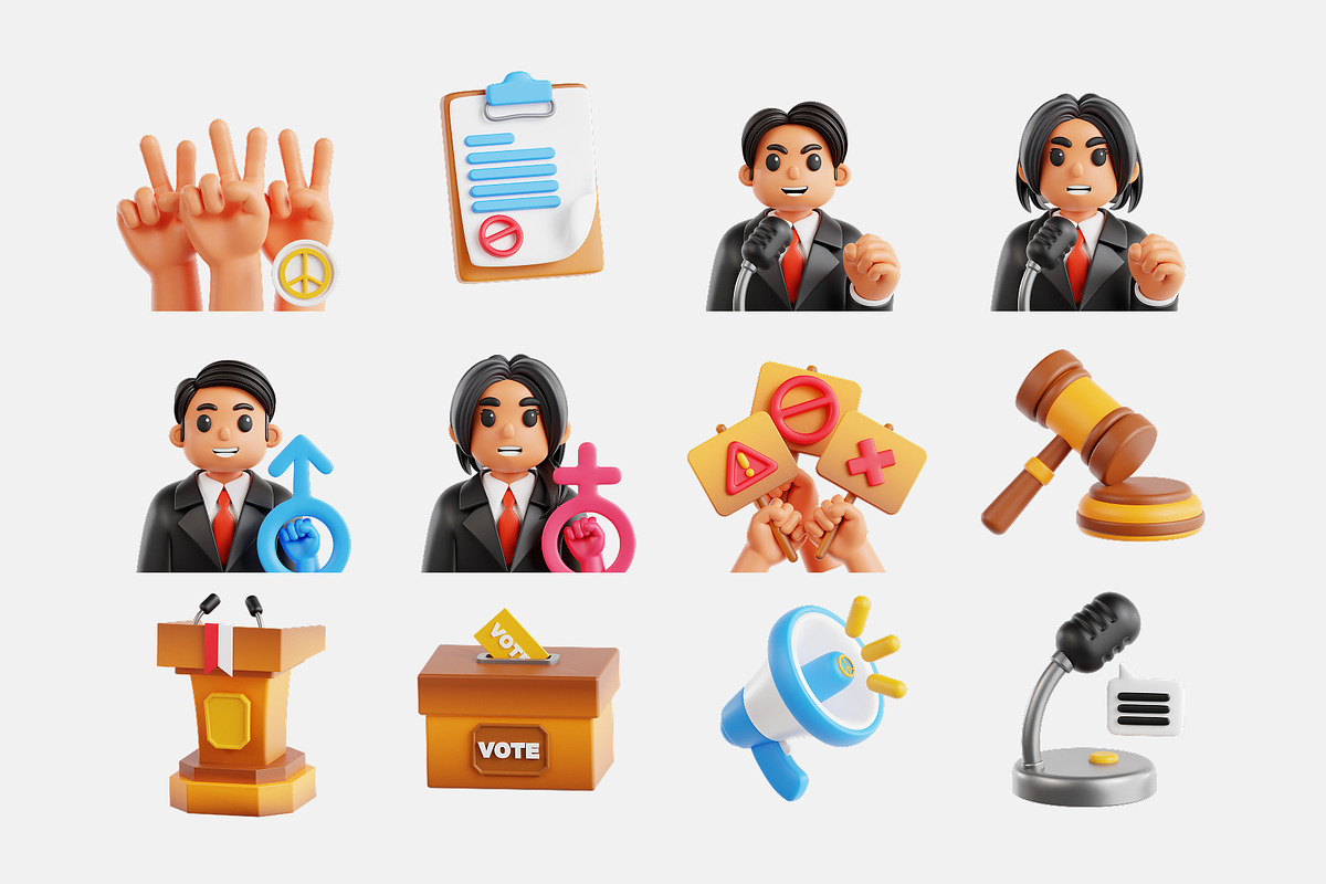 Peace Activism 3D Icon Set, an Object 3D Model by Eklip Studio (Photo 2 of 3)