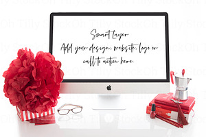 Red Desktop iMac Mockup 