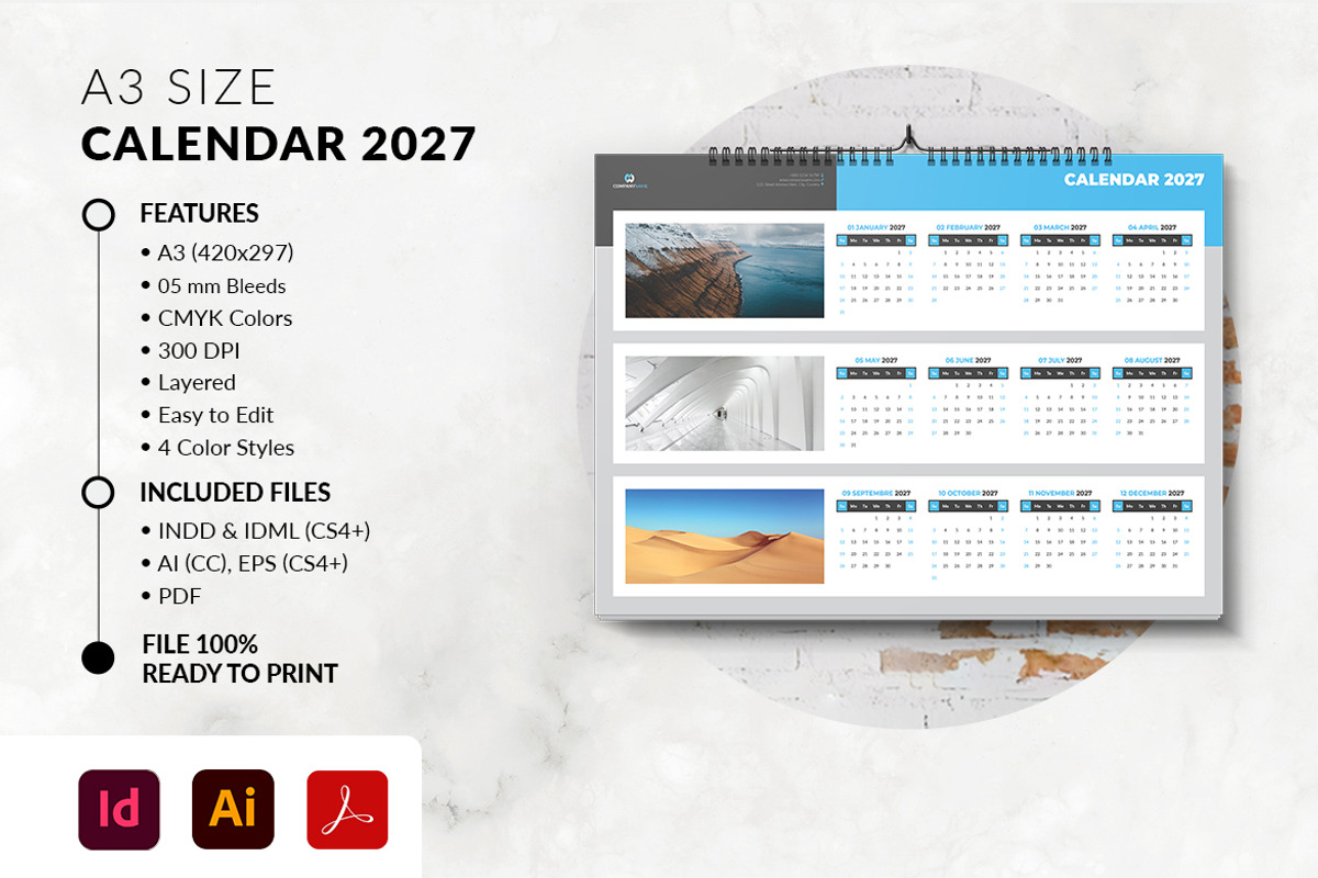 A3 Size Calendar 2027 Template, a Stationery Template by MstArtwork (Photo 5 of 5)