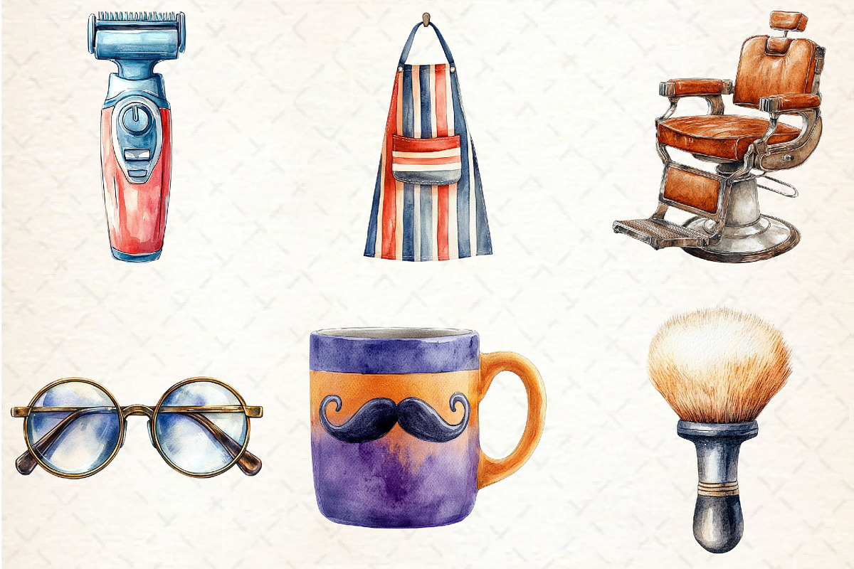 Watercolor Barber Shop Clipart, an Illustration by Rose Art (Photo 4 of 4)