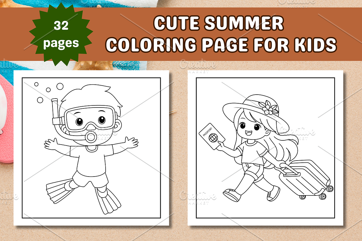 Cute Summer Coloring Page, a Seasonal Illustration by Salaly (Photo 3 of 6)