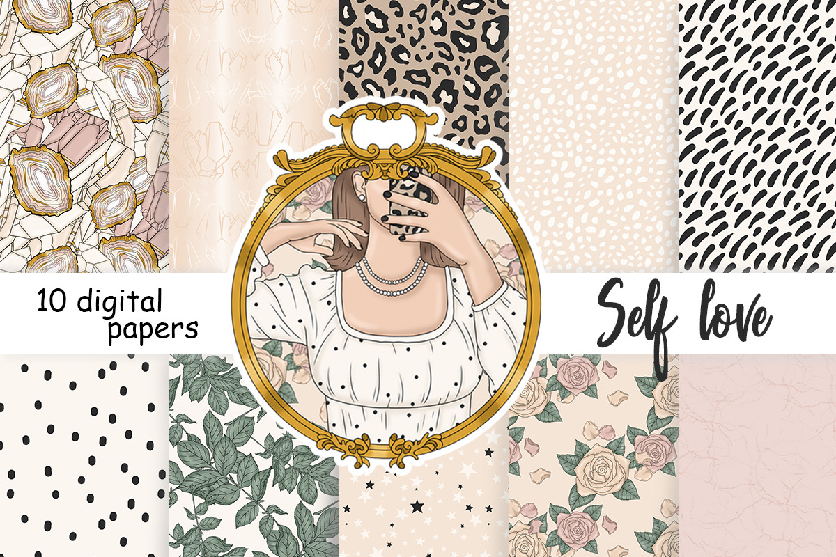 Self Love Digital Paper, a Pattern Graphic by GlamArtZhanna (Photo 3 of 3)
