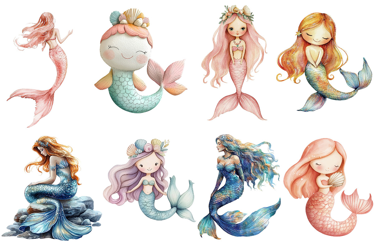 Fantasy Sea Mermaid Clipart Bundle, an Illustration by Pixels.Craft (Photo 3 of 6)