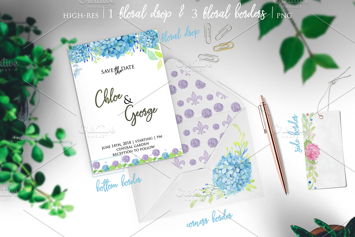 Watercolor Hydrangea Floral Clipart, an Illustration by ColorfulNest (Photo 2 of 7)