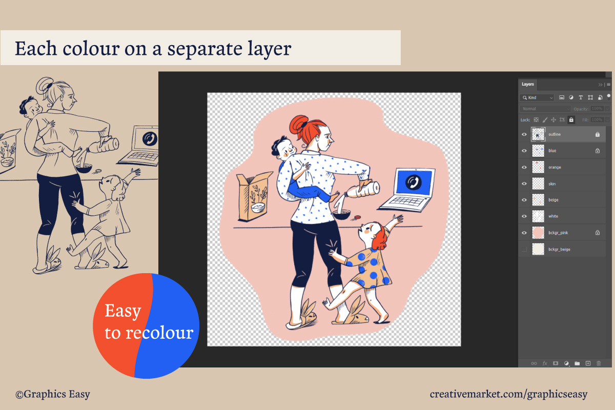 Multitasking working mom, a Work Illustration by Travel Illustration Shop (Photo 3 of 4)