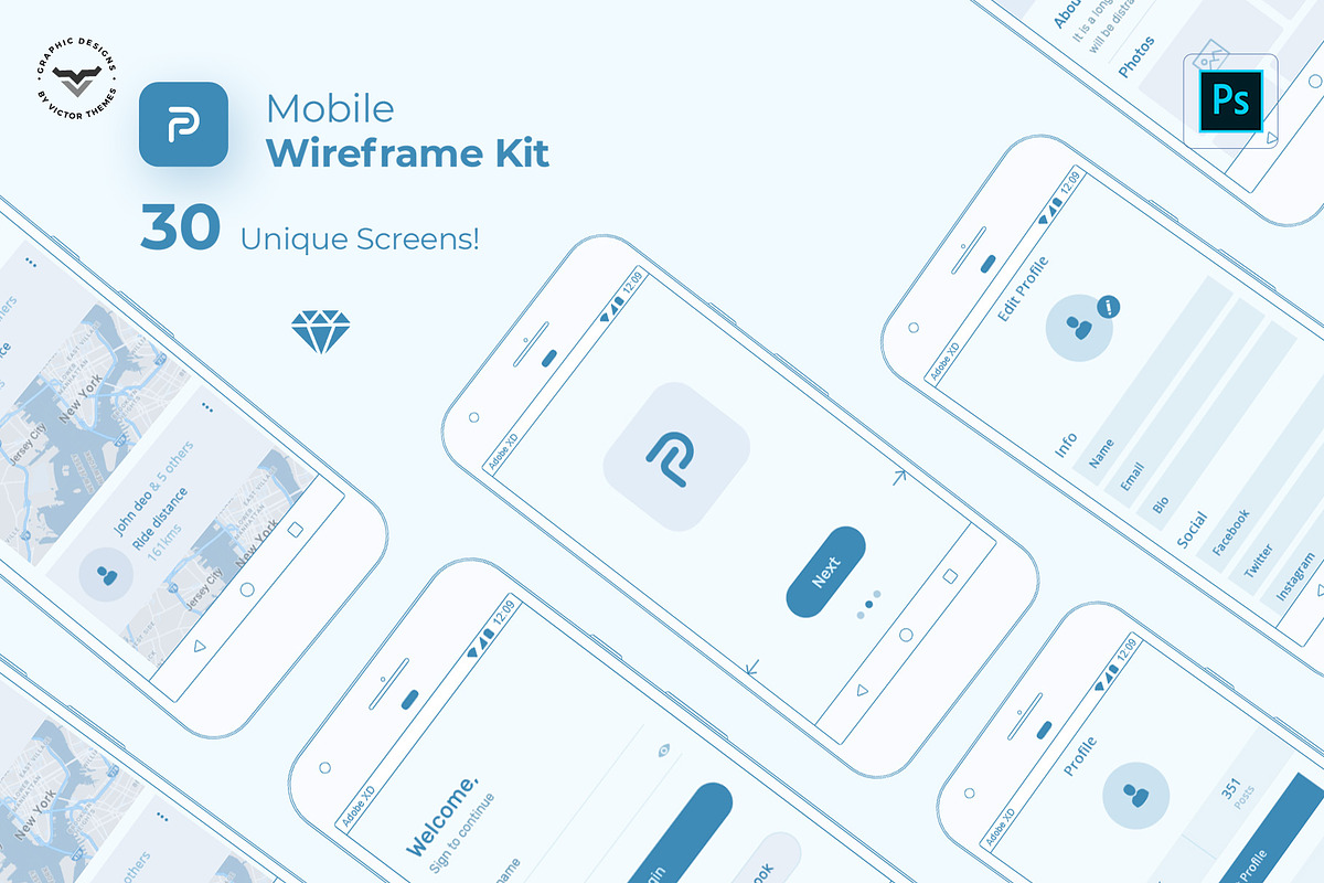Pride Mobile Wireframe Kit, a Wireframe Template by VictorThemes