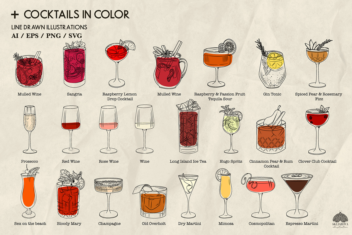 Cocktails Line Art + Procreate, a Food Illustration by Skliarova (Photo 7 of 8)