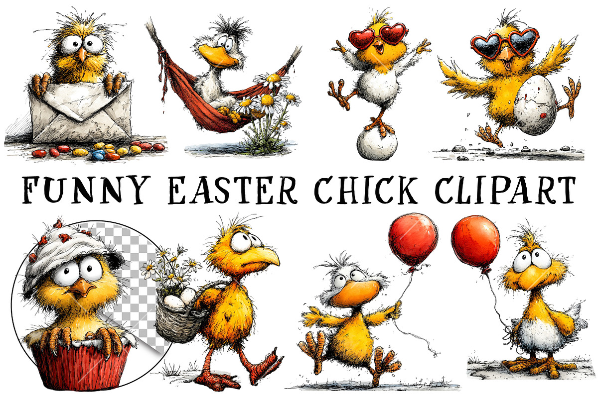 Funny Easter Chick Clipart, an Illustration by OK Design (Photo 2 of 6)