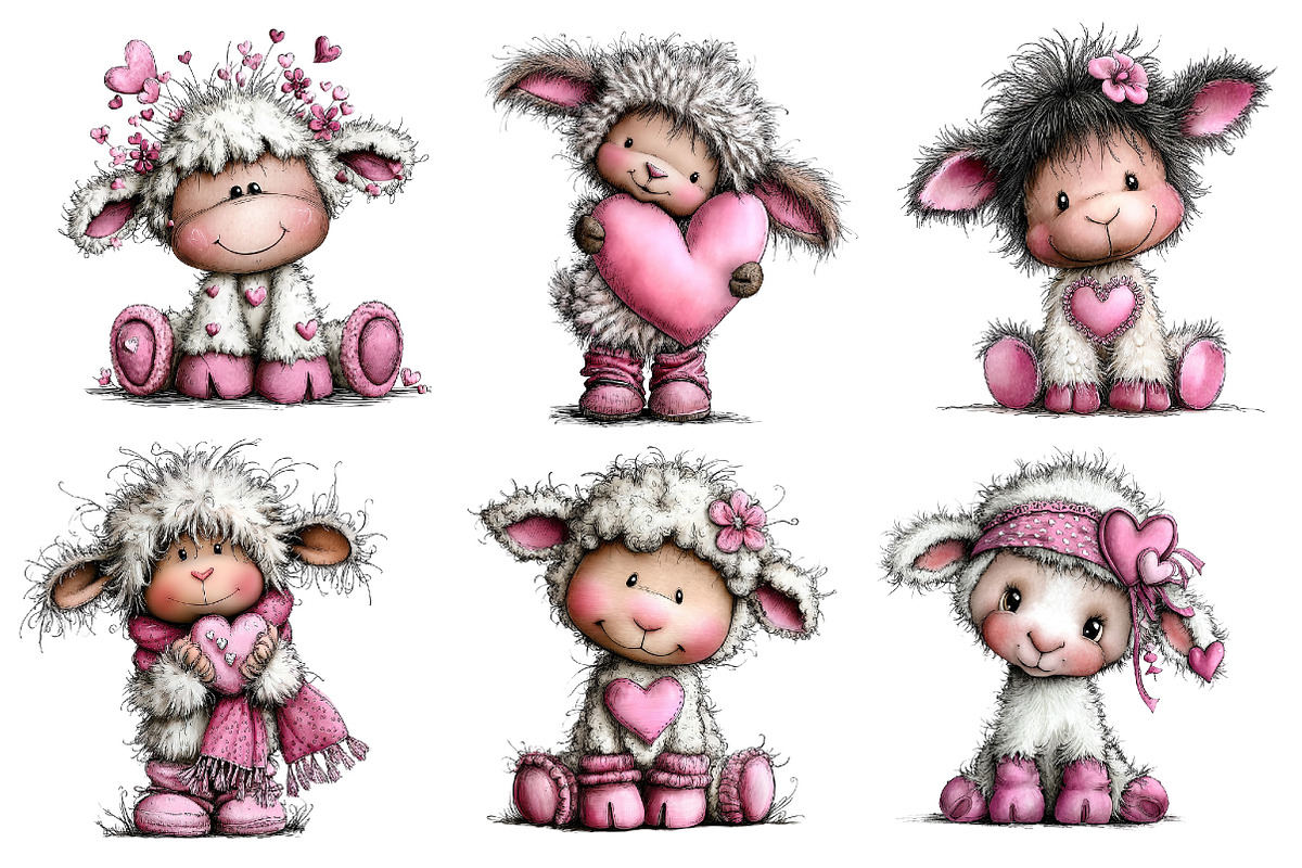 Valentine's Whimsical Lambs Clipart, an Illustration by Dream Creation (Photo 6 of 7)