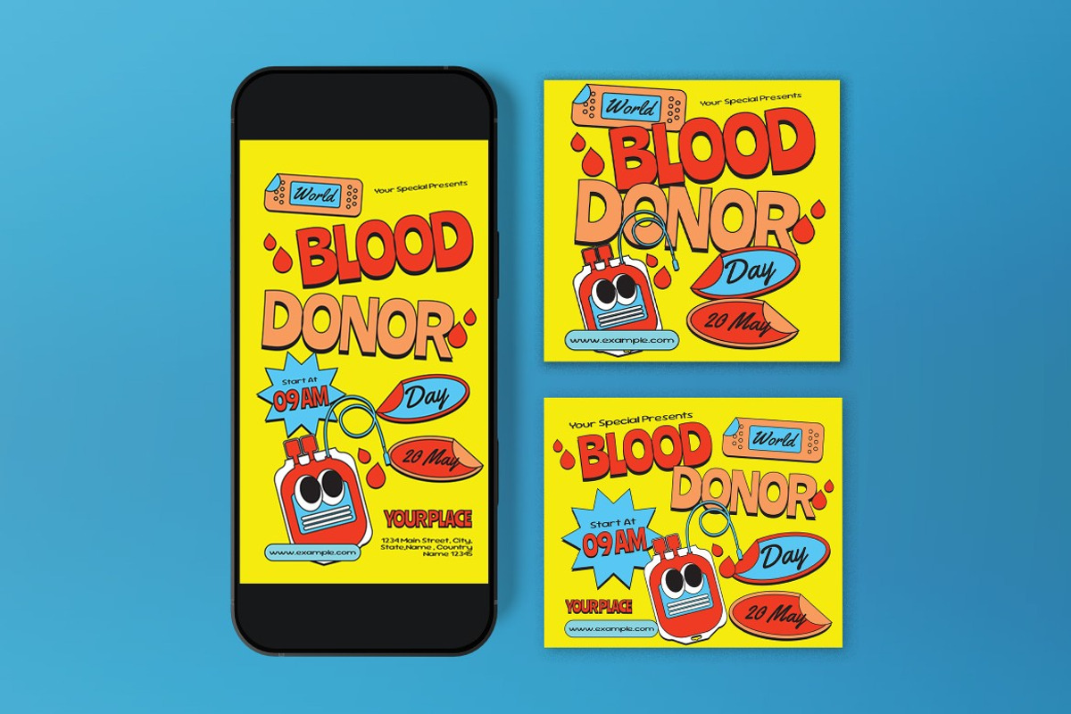 Yellow Blood Donor Day Flyer Set, a Flyer Template by graphicook (Photo 3 of 3)