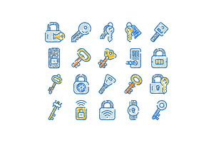 Key and lock doodle concept icon set, an Object Graphic by pikepicture
