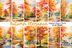 Watercolor Maple Trees Fall