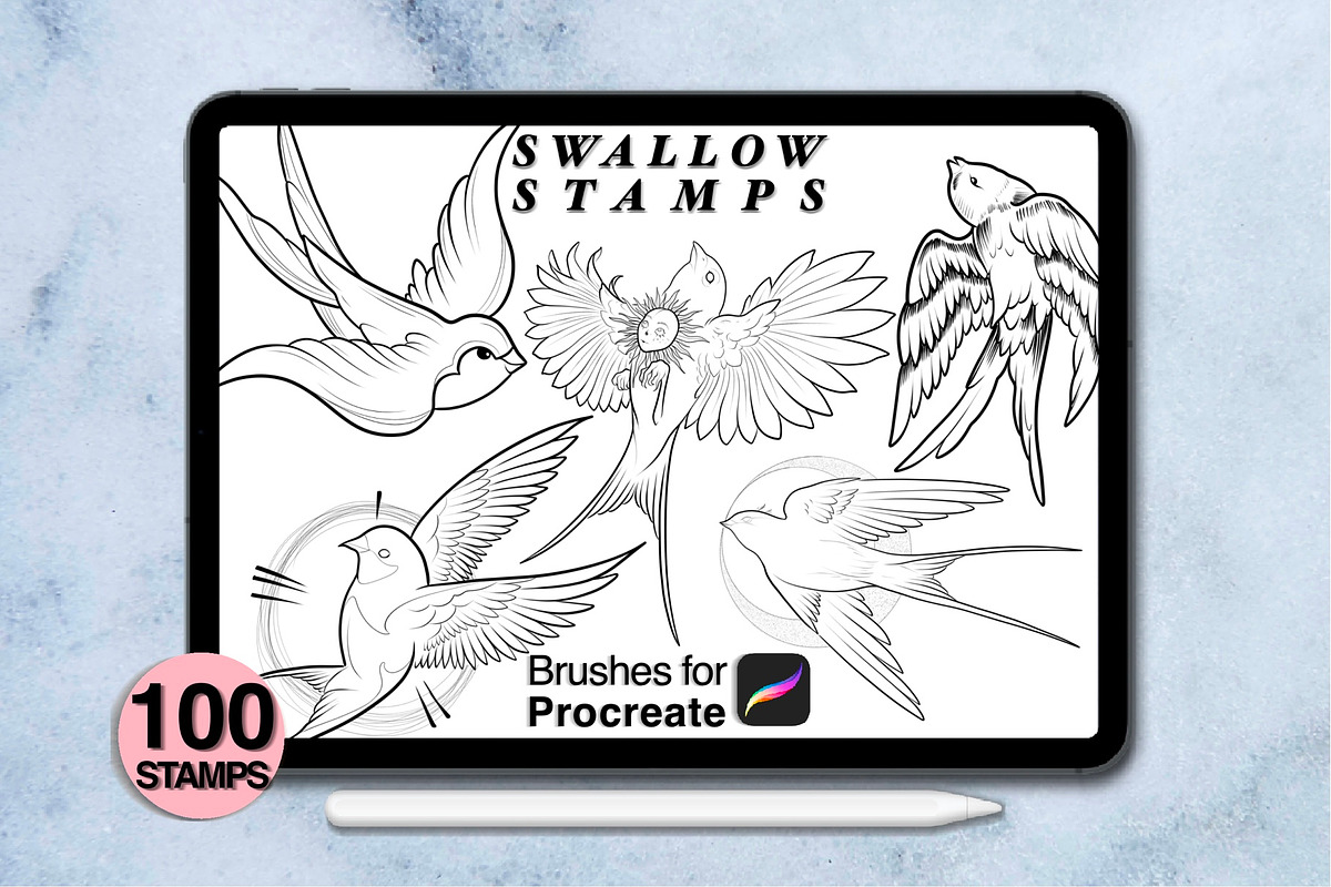 100 procreate swallow stamps, a Brush Add-On by Arts For Peace (Photo 7 of 9)