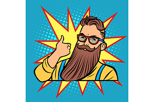 Bearded Hipster Thumb Up Gesture