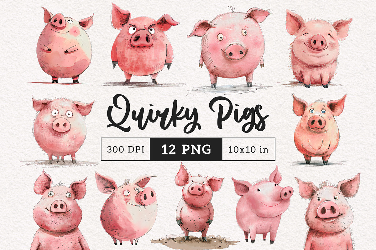 Quirky Pig clipart, an Animal Illustration by PaintPixelCo (Photo 1 of 9)