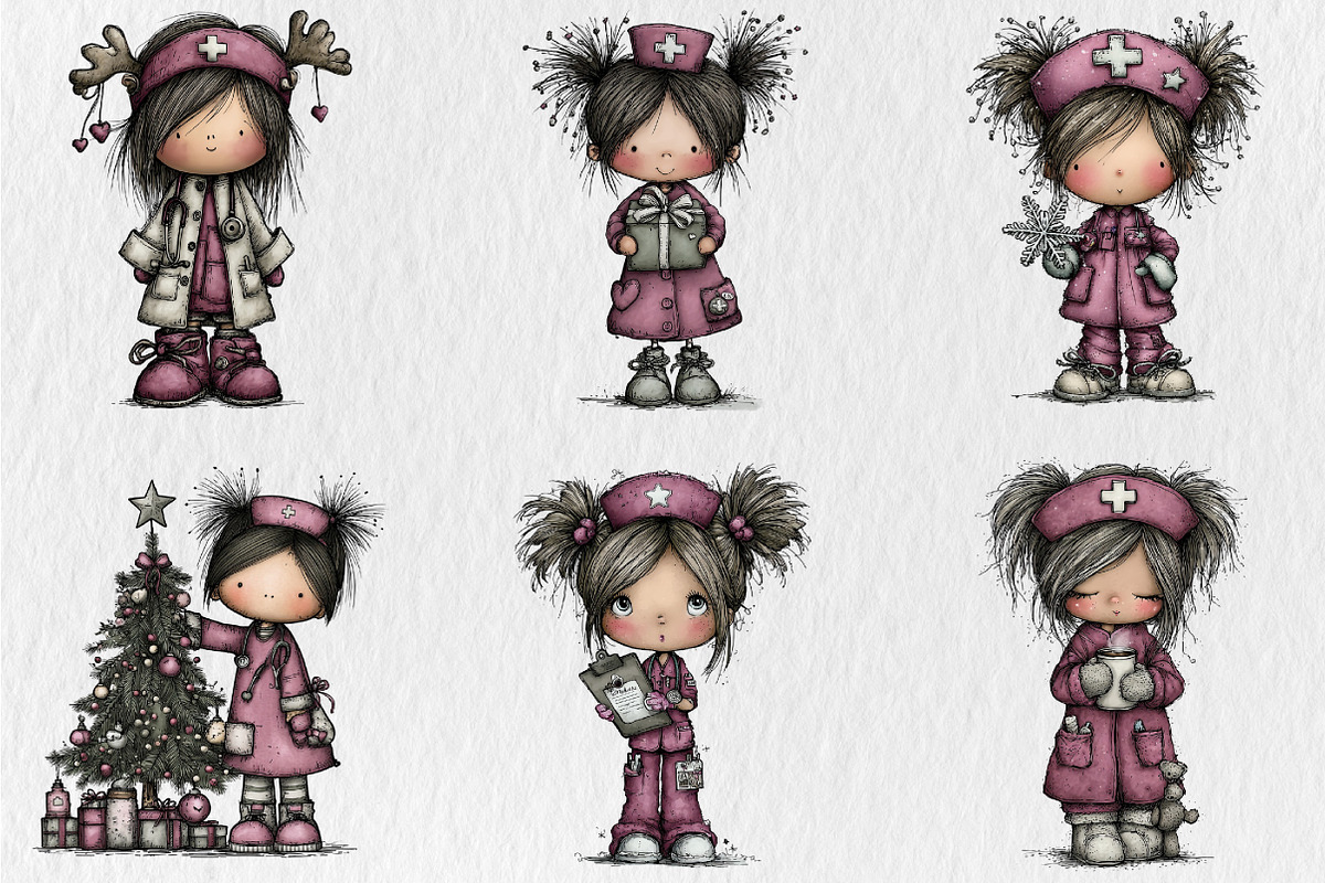 Whimsical Christmas Nurse Girls Clip, a Seasonal Illustration by Rose Art (Photo 4 of 6)