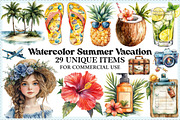 Watercolor Summer Vacation Clipart, an Illustration by Craft Nest (Thumbnail 1 of 9)