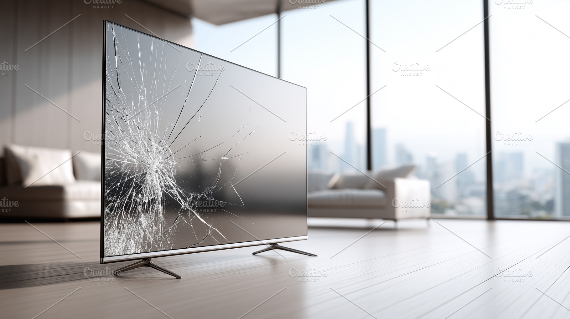 Modern TV with cracked screen, a Technology Photo by MistyDay